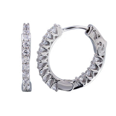 Sterling Silver Rhodium Plated Inside Out CZ Hoop Vault Lock Earrings