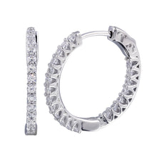 Load image into Gallery viewer, Sterling Silver Rhodium Plated Inside Out CZ Hoop Vault Lock Earrings