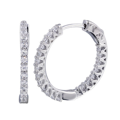 Sterling Silver Rhodium Plated Inside Out CZ Hoop Vault Lock Earrings