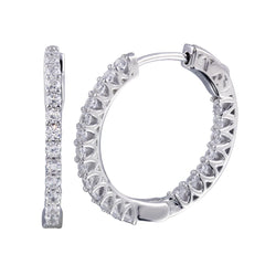 Sterling Silver Rhodium Plated Inside Out CZ Hoop Vault Lock Earrings