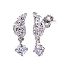 Load image into Gallery viewer, Sterling Silver Rhodium Plated Wing Dangling CZ Stud Earrings