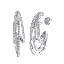 Load image into Gallery viewer, Sterling Silver Rhodium Plated CZ Semi Hoop Dangling Wave Earrings
