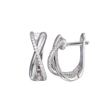 Load image into Gallery viewer, Sterling Silver Rhodium Plated Oval CZ X Design Hoop Earrings