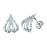 Sterling Silver Rhodium Plated 4 Line Semi Huggie CZ Stud Earrings