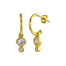 Load image into Gallery viewer, Sterling Silver Gold Plated CZ Dangling Hoop Earrings