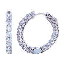 Load image into Gallery viewer, Sterling Silver Rhodium Plated Inside Out CZ Hoop Vault Lock Earrings