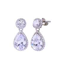 Load image into Gallery viewer, Sterling Silver Rhodium Plated Teardrop CZ Earrings