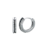 Sterling Silver Rhodium Plated Two Line CZ Huggy Earrings
