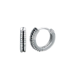 Sterling Silver Rhodium Plated Two Line CZ Huggy Earrings