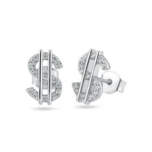 Load image into Gallery viewer, Sterling Silver Rhodium Plated Dollar CZ Stud Earrings