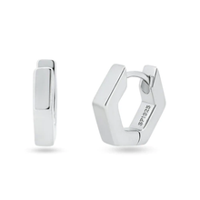 Load image into Gallery viewer, Sterling Silver Rhodium Plated Hexagon Huggie Hoop Earrings