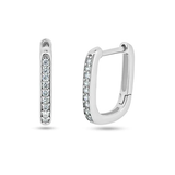 Sterling Silver Rhodium Plated Rectangular CZ Hoop Earrings