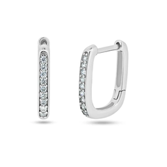Sterling Silver Rhodium Plated Rectangular CZ Hoop Earrings