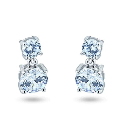 Sterling Silver Rhodium Plated Dangling Round CZ Earrings
