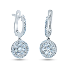 Load image into Gallery viewer, Sterling Silver Rhodium Plated Dangling CZ Encrusted Disc Hoop Earrings
