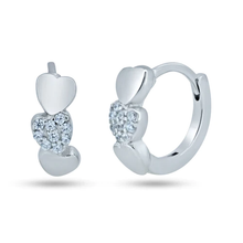 Load image into Gallery viewer, Sterling Silver Rhodium Plated Pave Huggie Hearts Hoop Earrings
