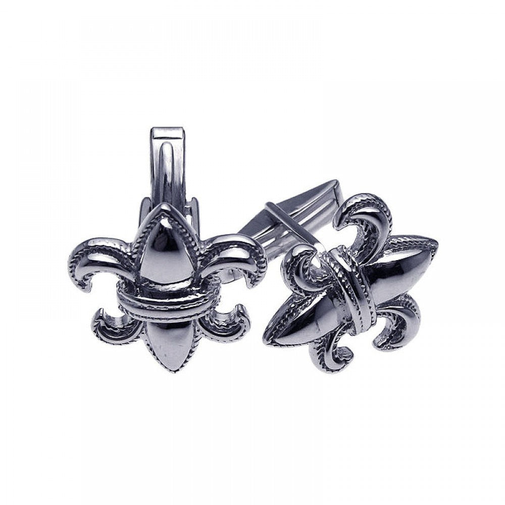 Men\'s Sterling Silver Rhodium Plated Fleur De Lis Crest Cufflinks