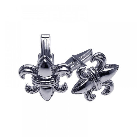 Men\'s Sterling Silver Rhodium Plated Fleur De Lis Crest Cufflinks