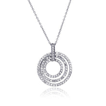 Load image into Gallery viewer, Sterling Silver Necklace with Three Paved Clear Czs Graduated Open Circle Pendant