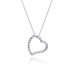 Sterling Silver Clear CZ Rhodium Plated Heart Design Pendant Necklace