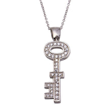 Load image into Gallery viewer, Sterling Silver Necklace with Modern Key Inlaid with Clear Czs PendantAnd Chain Length of 16 -18  AdjustableAnd Pendant Dimensions: 25.6MMx11.5MM