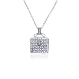 Sterling Silver Necklace with Fashion Purse Inlaid with Clear Czs Pendant