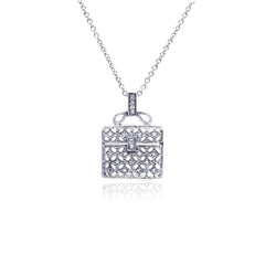 Sterling Silver Necklace with Fashion Purse Inlaid with Clear Czs Pendant