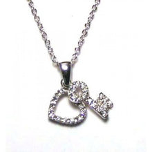 Load image into Gallery viewer, Sterling Silver Necklace with Heart and Key Inlaid with Clear Czs PendantAnd Chain Length of 16 -18  AdjustableAnd Pendant Dimensions: Heart: 11MMx11MM Key: 14MMx5.5MM
