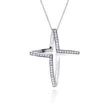 Load image into Gallery viewer, Sterling Silver Clear CZ Rhodium Plated Fancy Cross Pendant Necklace