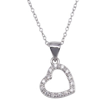 Load image into Gallery viewer, Sterling Silver Clear CZ Rhodium Plated Hanging Heart Pendant Necklace
