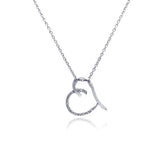Sterling Silver Necklace with Sideways Fancy Heart Shaped Inlaid with Clear Czs Pendant