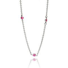 Sterling Silver Classy Necklace with Pink Cz ConnectorsAnd Chain Length of 16 And Stone Size: 4MM