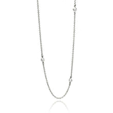 Load image into Gallery viewer, Sterling Silver Long Necklace with Three Clear Czs ConnectorsAnd Chain Length of 60 And Stone Size: 4MM