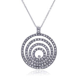 Sterling Silver Clear CZ Rhodium Plated Multi Circle Pendant Necklace