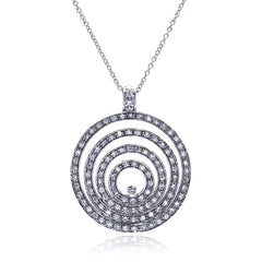 Sterling Silver Clear CZ Rhodium Plated Multi Circle Pendant Necklace
