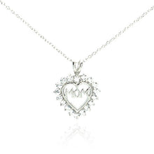 Load image into Gallery viewer, Sterling Silver Clear CZ Rhodium Plated Mom Heart Pendant Necklace