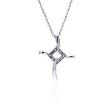 Load image into Gallery viewer, Sterling Silver Clear CZ Rhodium Plated Fancy Cross Pendant Necklace