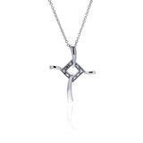 Sterling Silver Clear CZ Rhodium Plated Fancy Cross Pendant Necklace