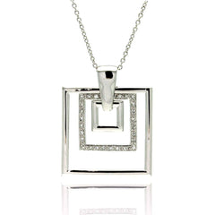Sterling Silver Necklace with Classy Multi Graduated Square Inlaid with Clear Czs Pendant