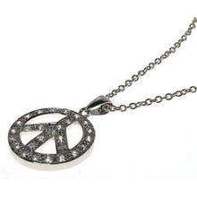 Load image into Gallery viewer, Sterling Silver Necklace with Modish Peace Sign Inlaid with Clear Czs PendantAnd Chai Length of 16 -18  AdjustableAnd Pendant Diameter: 18.3MM