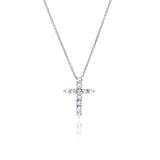 Sterling Silver Clear CZ Rhodium Plated Classic Cross Pendant Necklace