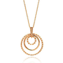 Load image into Gallery viewer, Sterling Silver Rose Gold Plated Necklace with Modish Multi Graduated Circle Inlaid with Clear Czs PendantAnd Chain Length of 16 -18 And Pendant Diameter: 34MM