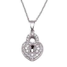 Load image into Gallery viewer, Sterling Silver Necklace with Fancy Paved Cz Key Heart Lock Pendant