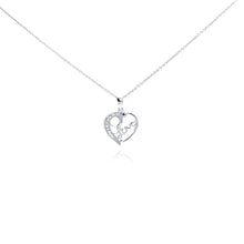 Load image into Gallery viewer, Sterling Silver Necklace with Fancy Open Heart Inlaid with Clear Czs with  Love  Design Pendant