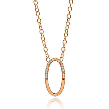 Load image into Gallery viewer, Sterling Silver Rose Gold Plated Necklace with Fancy Open Oval Inlaid with Clear Czs PendantAnd Chain Length of 16 -18 AndPendant Dimensions: 15.3MMx28.6MM