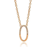 Sterling Silver Rose Gold Plated Necklace with Fancy Open Oval Inlaid with Clear Czs PendantAnd Chain Length of 16 -18 AndPendant Dimensions: 15.3MMx28.6MM