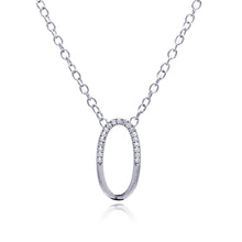 Load image into Gallery viewer, Sterling Silver Necklace with Fancy Open Oval Inlaid with Clear Czs PendantAnd Chain Length of 16 -18 AndPendant Dimensions: 15.3MMx28.6MM