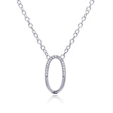 Sterling Silver Necklace with Fancy Open Oval Inlaid with Clear Czs PendantAnd Chain Length of 16 -18 AndPendant Dimensions: 15.3MMx28.6MM