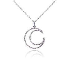 Load image into Gallery viewer, Sterling Silver Necklace with Trendy Paved Crescent Moon Pendant