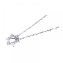 Load image into Gallery viewer, Sterling Silver Clear CZ Rhodium Plated Star Of David Pendant Necklace